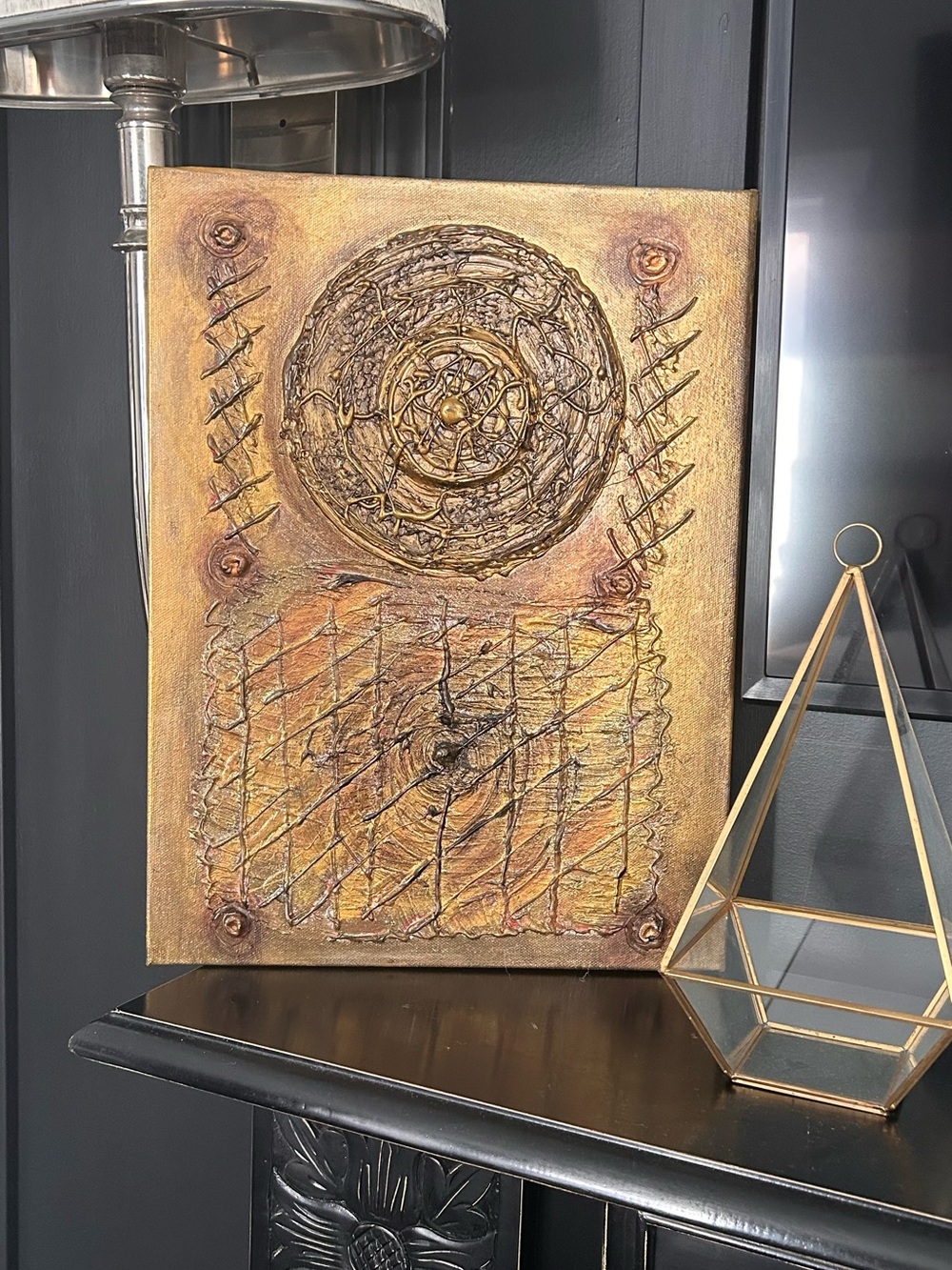 Mont Marte 81236 Metallic Gold Textured Abstract Wall Art with Circular Motif